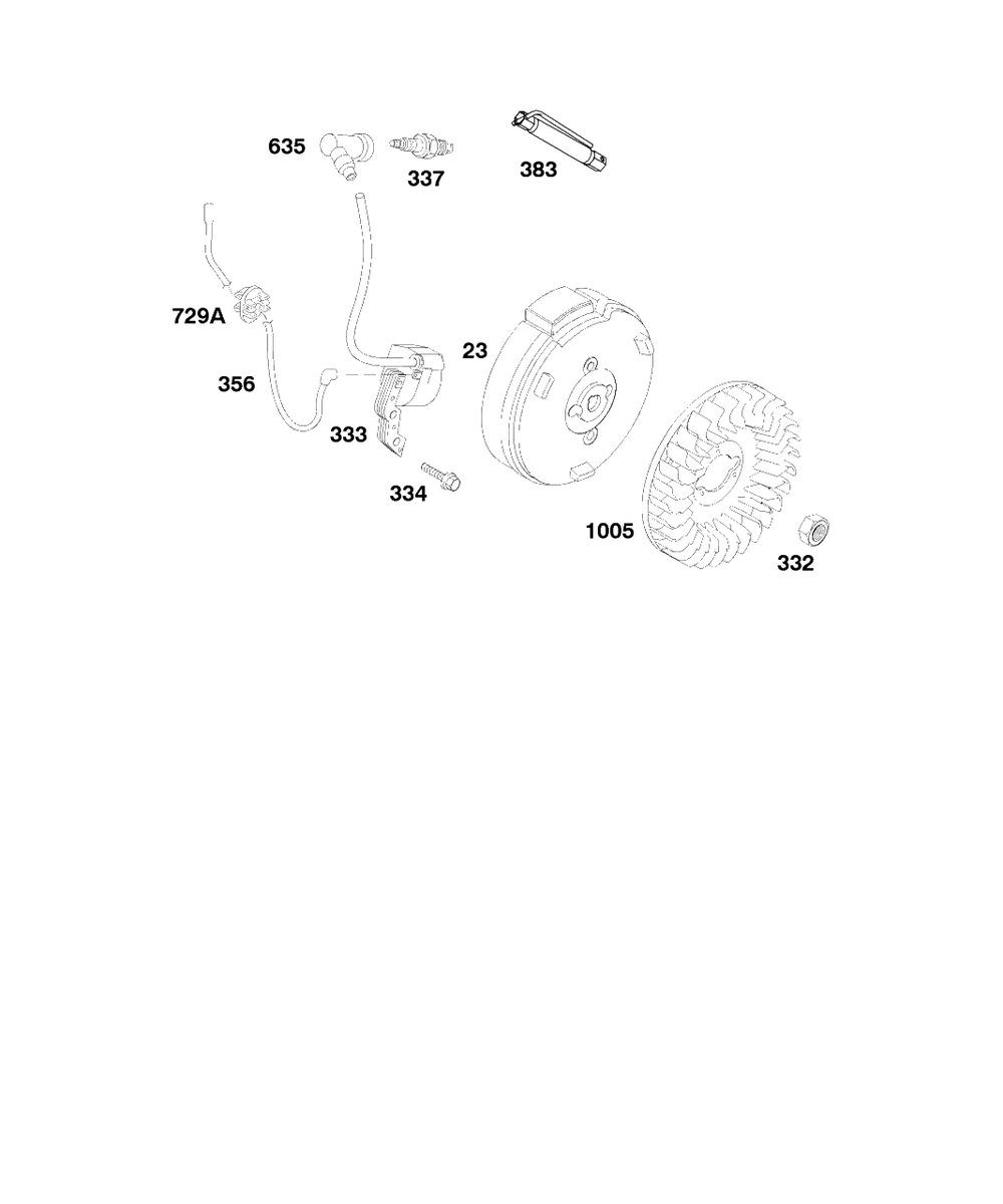 Flywheel, Ignition Diagram and Parts List for 86432-0136-E1  Briggs and Stratton Engine